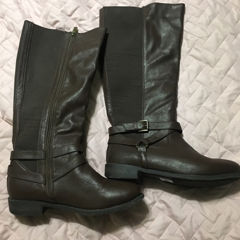 Brown wide calf knee high boots